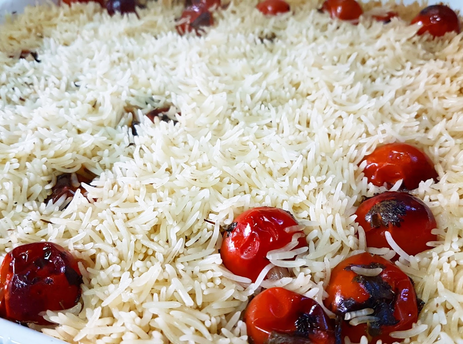 Baked Rice with Tomato and Garlic confit and Peppercorn Infused Olive Oil