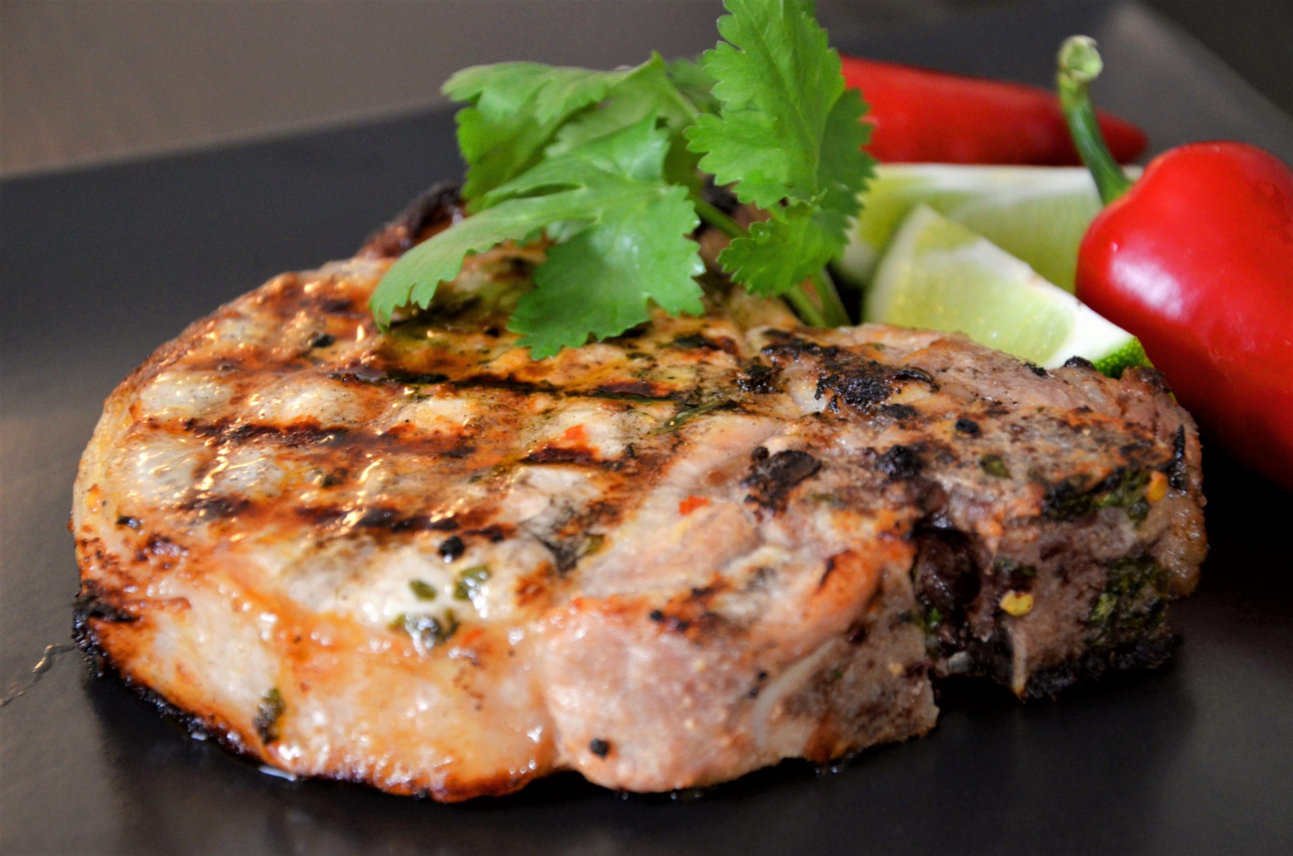 Cuban Mojo marinated Pork Cutlets with Lime Infused Olive Oil